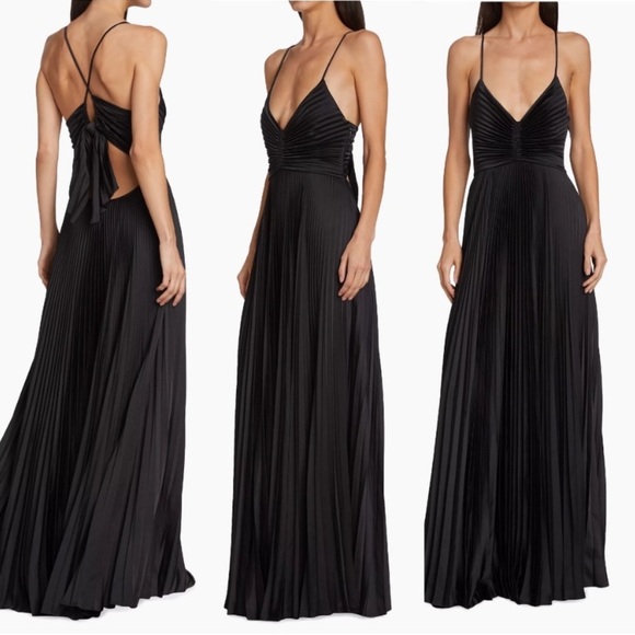 LIKE NEW A.L.C. Aries Satin Pleated Dress in Black - Size 4 - Picture 4 of 16